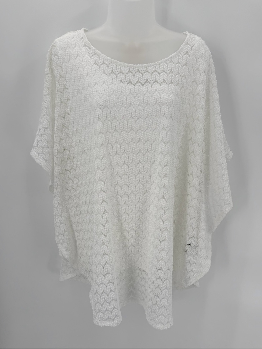 Ruby Rd. Blouse Women’s 2X Plus White Open Knit Poncho Top Lined Pullover Boho